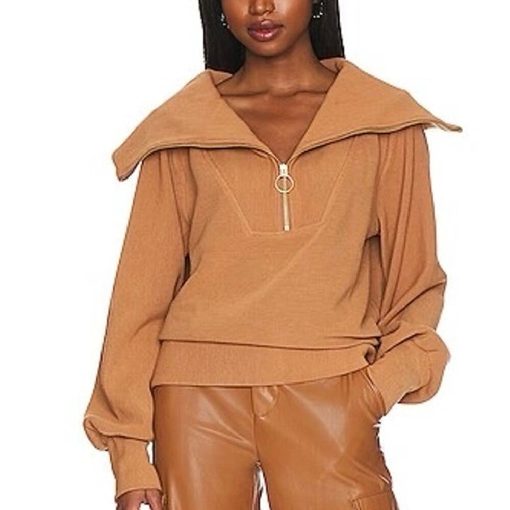 Varley Vine Half Zip Pullover Rye Oversized Collar Sweatshirt XS Cotton Blend